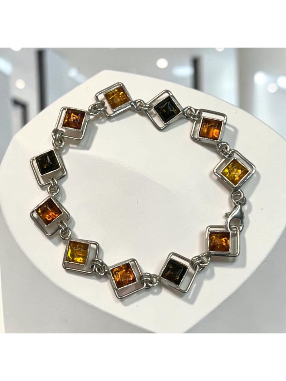 Amber Bracelet 7 1/2" Multi-Color Stones With Sterling Silver Setting